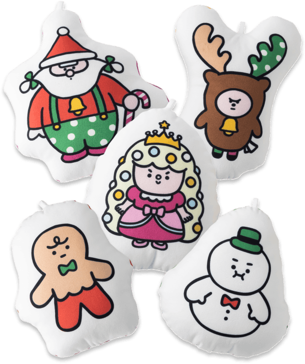 クリスマスのキャラクターたちのクッションオーナメント