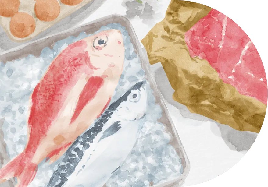 青空とヤシの木が並ぶ新浦安の街並みのイラスト