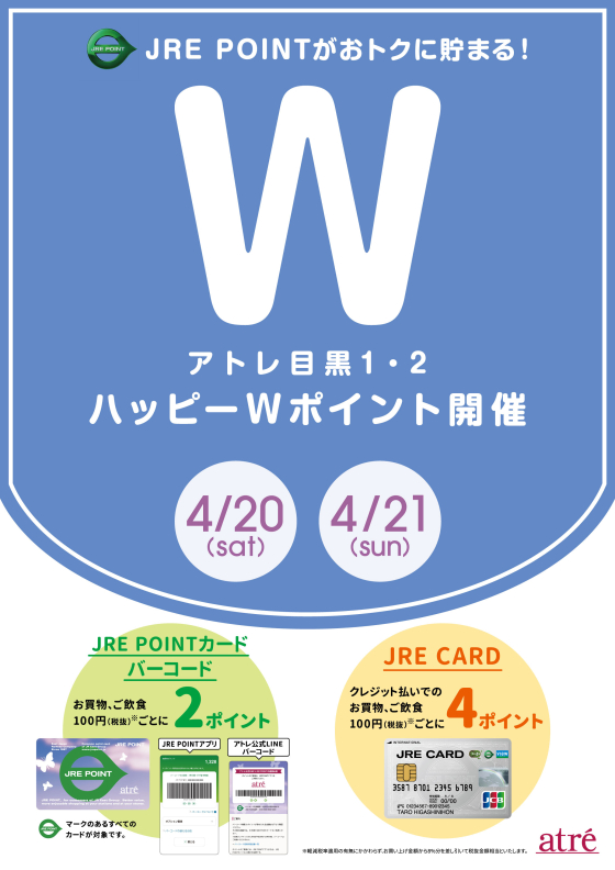アトレ目黒　4月20日(土)～4月21日(日)  ハッピーWポイント開催