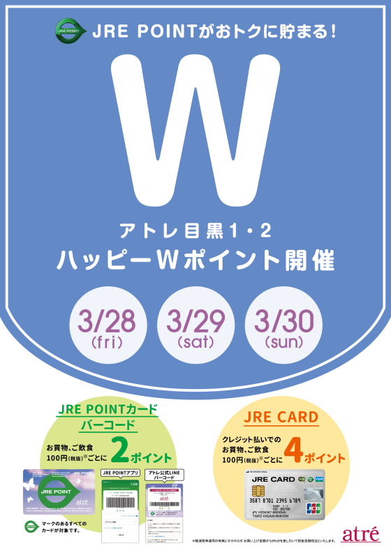 アトレ目黒　3月28日(金)  ～3月30日(日)ハッピーWポイント開催