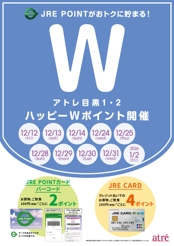 アトレ目黒　12月ハッピーWポイント開催
