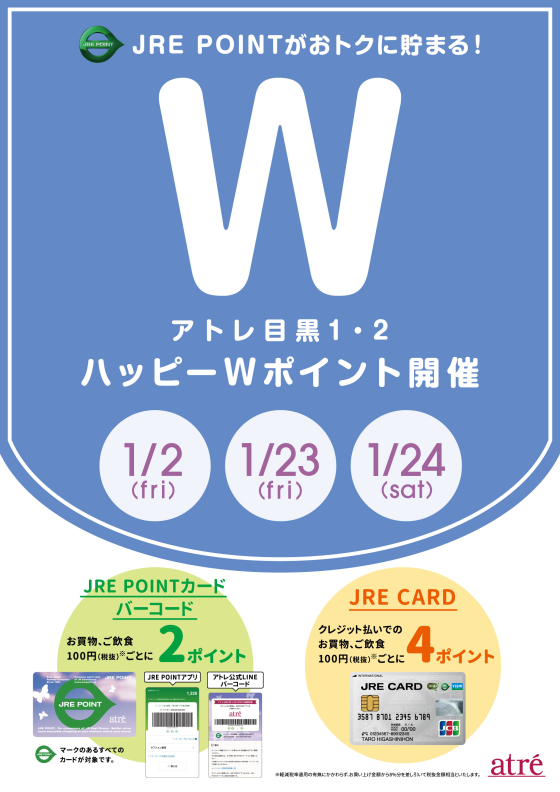 アトレ目黒　1月ハッピーWポイント開催