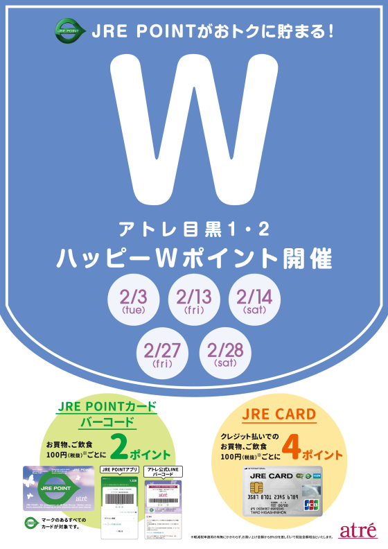 アトレ目黒　2月ハッピーWポイント開催
