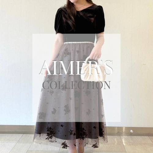 6階AIMER◼︎ ベロアVネックラメフロッキーチュールギャザーフレアドレス◼︎