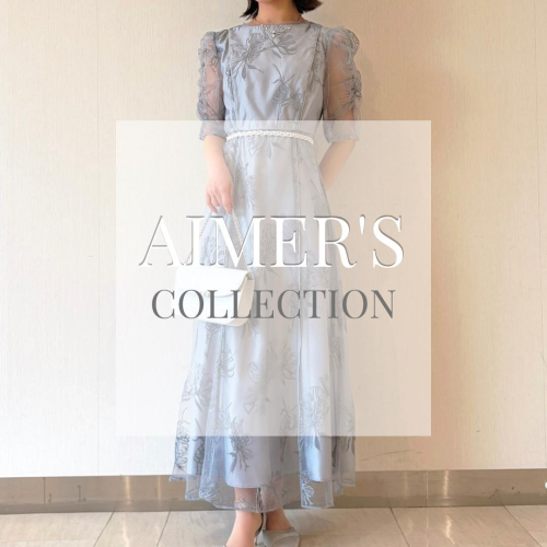 6階AIMER◼︎ミストチュールフラワーモチーフラメ刺繍パイピングデザインドレス◼︎