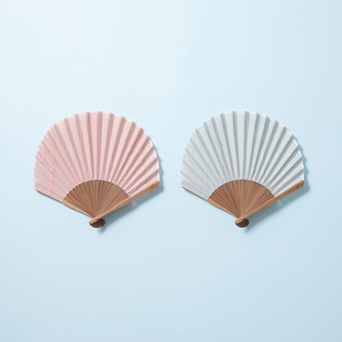 ホタテ形扇子 モール糸ドビー　ピンク/青磁