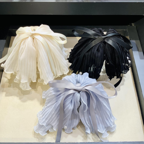 パール付きプリーツシフォンサーキュラーバンスクリップ🎀